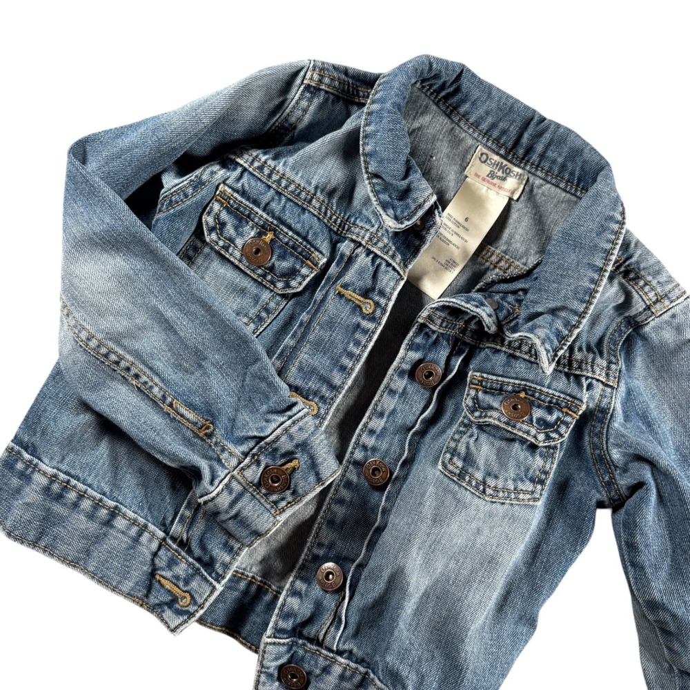 OshKosh Bgosh Kids Blue Denim Trucker Jacket Sz 6 Timeless Boho Classic Western